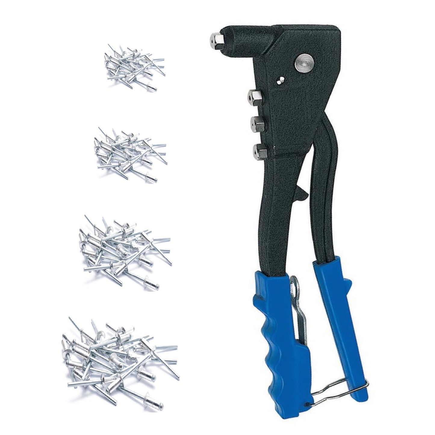 Hand Pop Riveter Gun & 60 Rivets Sizes 2.4mm, 3.2mm, 4.0mm & 4.8mm