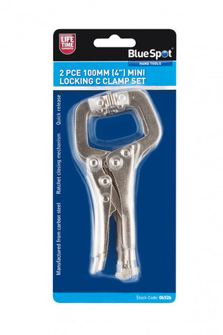 2 PCE Mini Locking 100mm C Clamp with Quick Release & Adjustable Jaw Opening