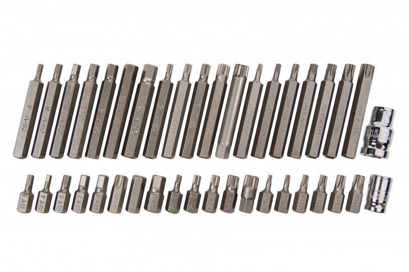 40 PCE Mixed Hex, Spline & Torx 1/2" & 3/8" Bit Set Including Plastic Case