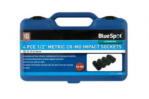 4 PCE Chrome 1/2" Deep Impact Cr-Mo Axle Sockets 30-36mm, Includes Carrying Case