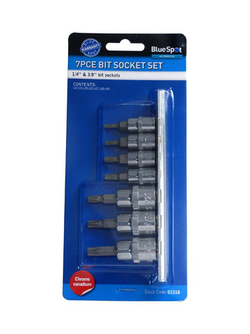 7 PCE 1/4 Inch, T10-T25 & 3/8 Inch Torx Socket Set T27-T40