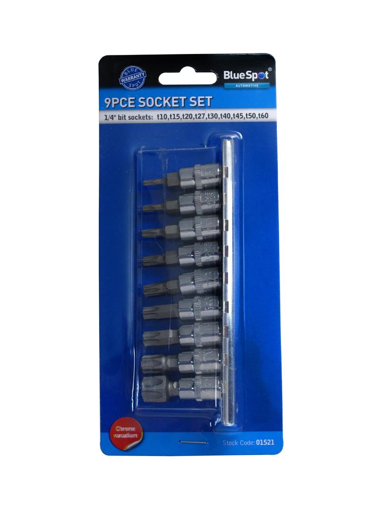 9 PCE 1/4 Inch, Torx Bit Socket Set T10-T60<br><br>