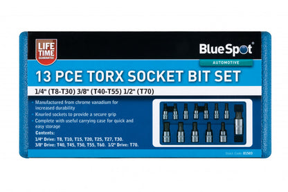 Chrome 13 PCE Torx Socket & Bit Set T8-T60, Including Plastic Case
