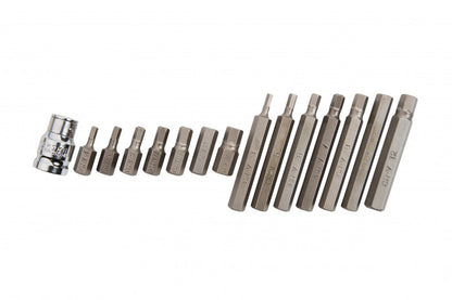 15 PCE 1/2" Drive Hex 30mm & 75mm Bit Set H4-H12, Including Plastic Case