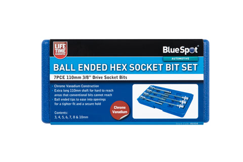 7 PCE Chrome 3/8" Extra Long Ball Ended Hex Socket Bit Set H3-H10