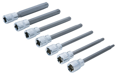 7 PCE Chrome 3/8" Extra Long Torx Socket Bit Set T25-T60, Includes Plastic Case