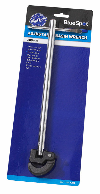 Chrome 280mm Basin Wrench, Features Universal Self-adjusting Head & Forged Jaws