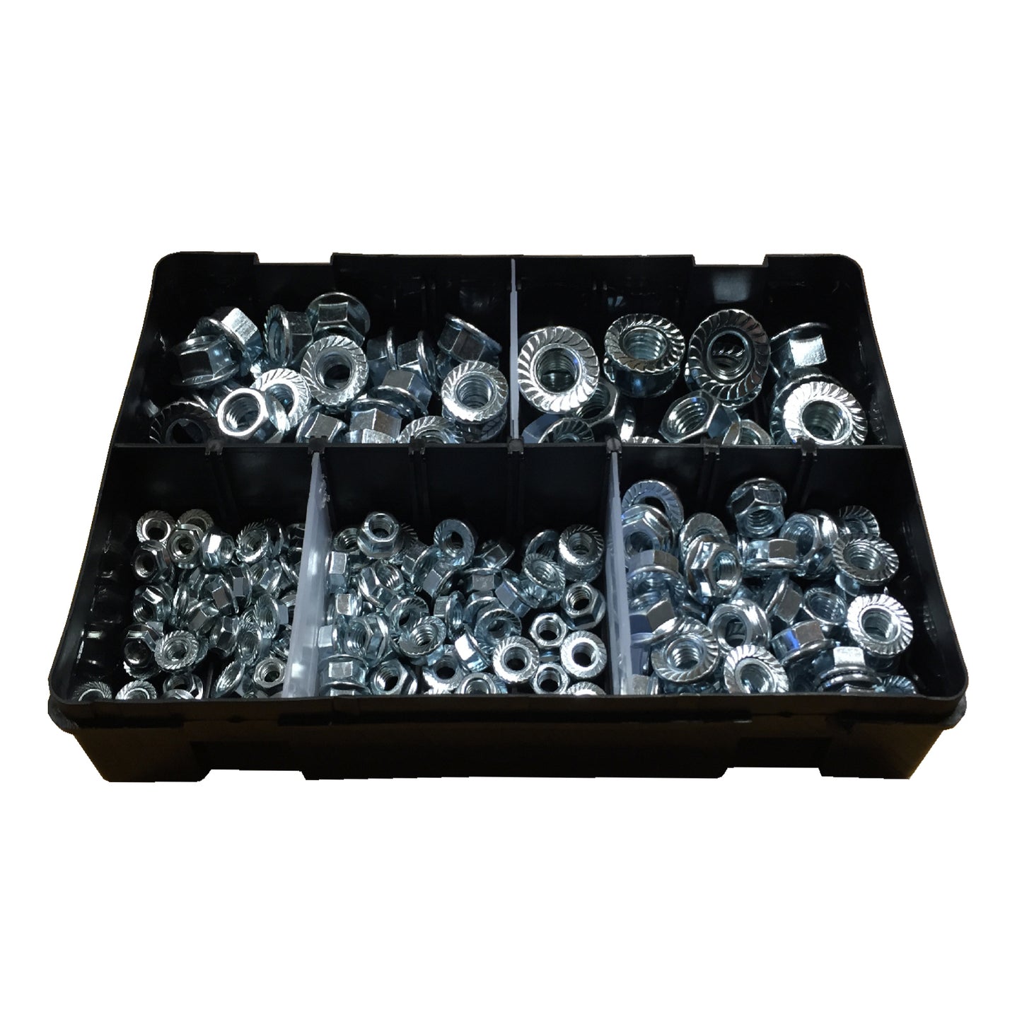 200 x Assorted Flanged Serrated Hex Nuts to Fit Metric Bolts