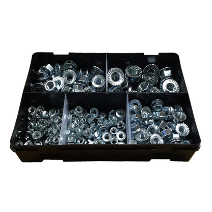 200 x Assorted Flanged Serrated Hex Nuts to Fit Metric Bolts