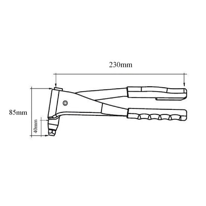 Hand Pop Riveter Gun 4 Head Nozzles Sizes 2.4mm, 3.2mm, 4.0mm & 4.8mm
