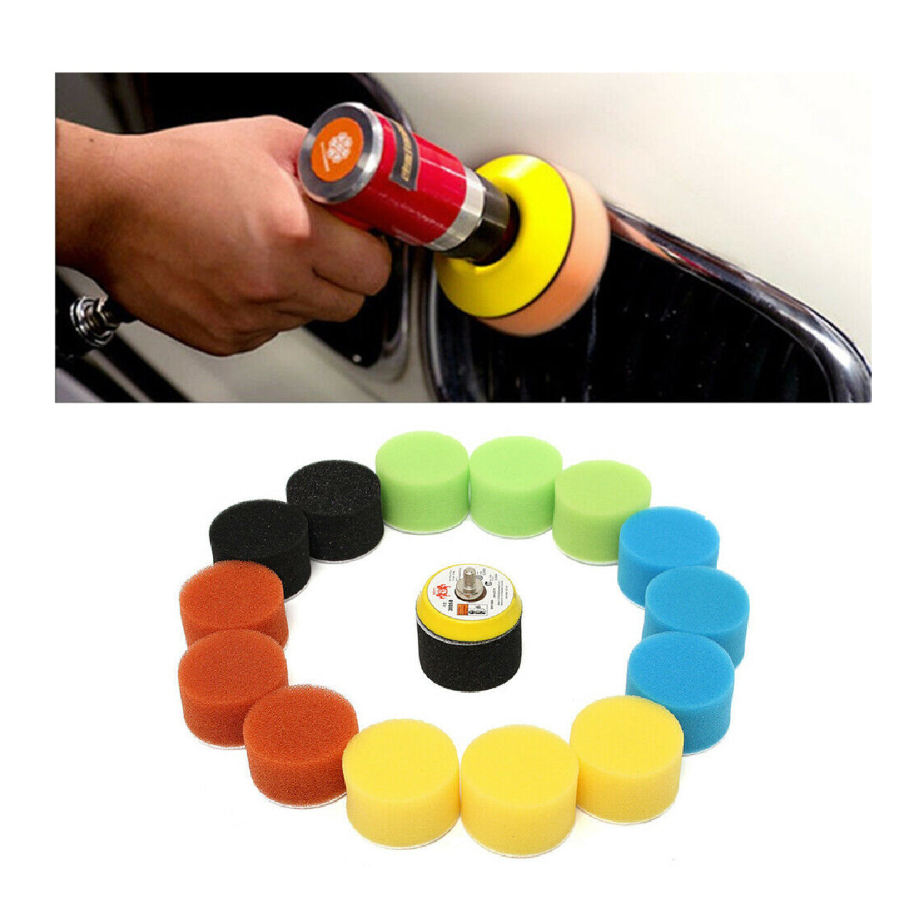16 x Assorted Foam 50mm Polishing Pads with Backing Plate