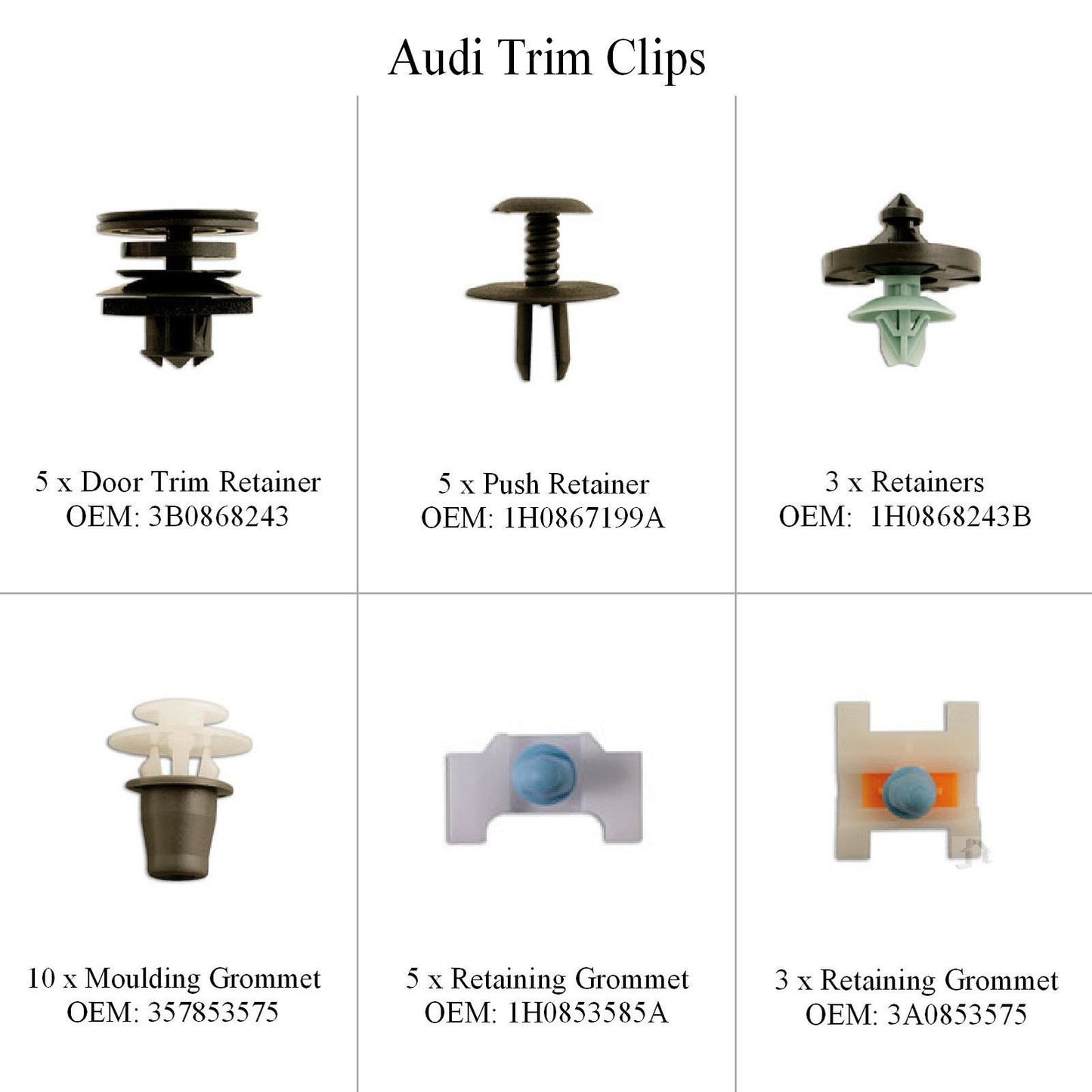 31 x Assorted Audi Car Door & Panel Trim Clips<br><br>