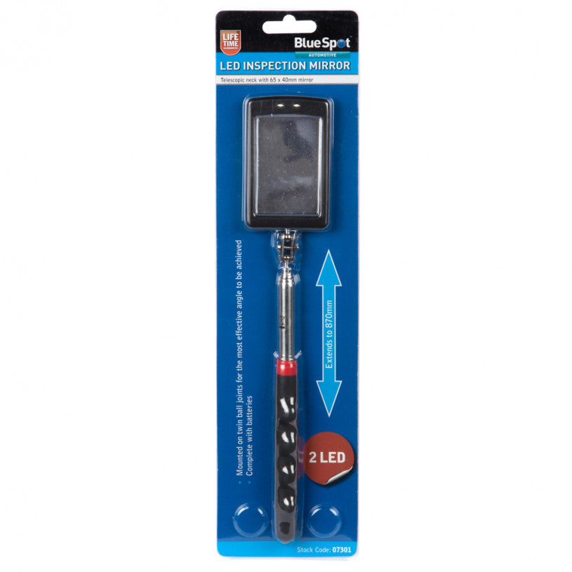 Telescopic Powerful LED 870mm Adjustable Inspection Mirror with Twin Ball Joints