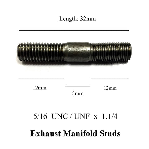 5/16 UNC / UNF x 1.1/14. Manifold Studs. 32mm / <br>12mm - 8mm - 12mm