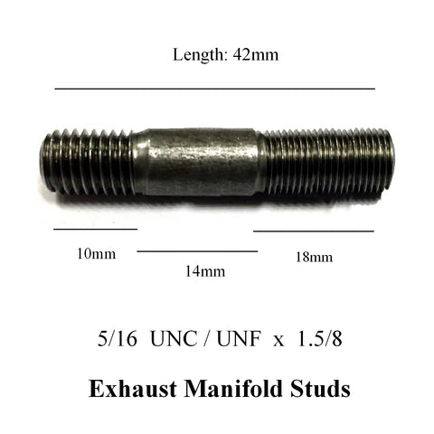 5/16 UNC / UNF x 1.5/8. Manifold Studs. 42mm /<br>10mm - 14mm - 18mm