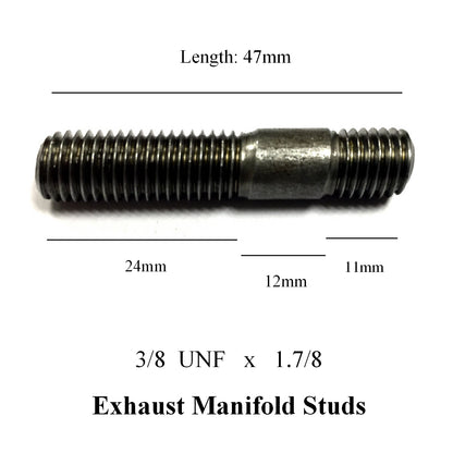 3/8 UNF x 1.7/8 Exhaust Inlet Manifold Studs. 47mm /<br> 24mm - 12mm - 11mm