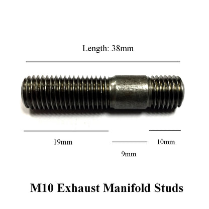 M10 x 1.25mm Pitch Manifold Studs. Length: 38mm. <br>19mm - 9mm - 10mm
