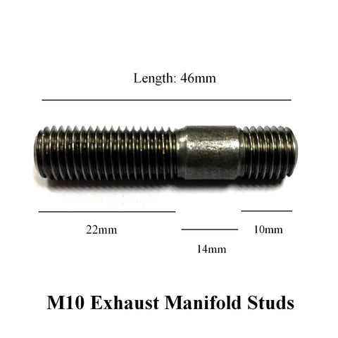M10 x 1.5mm Pitch Manifold Studs. Length: 46mm. <br>22mm - 14mm - 10mm