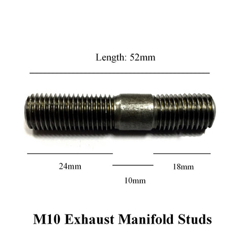 M10 x 1.5mm Pitch Manifold Studs. Length: 52mm. <br>24mm - 10mm - 18mm