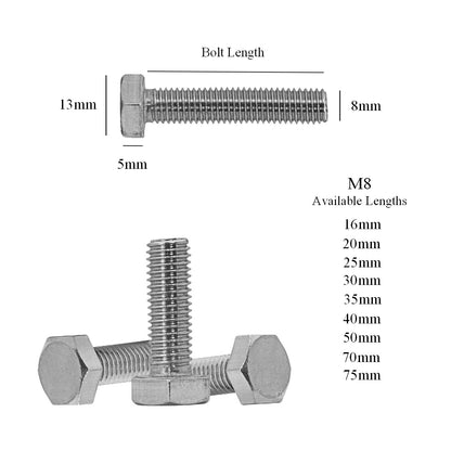 Set Screw Bolts M5 - M8  Threaded Hex Head<br>Menu Options
