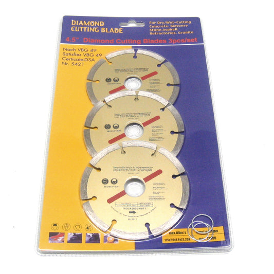 3 x 115mm Diamond Cutting Discs 4.5" Angle Grinder Blades