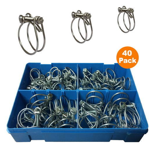 40 x Assorted Two Wire Hose Clamps, Double Wire Clips<br><br>