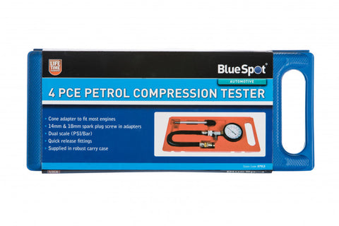 4 PCE Petrol Compression Tester, Including Robust Carrying Case