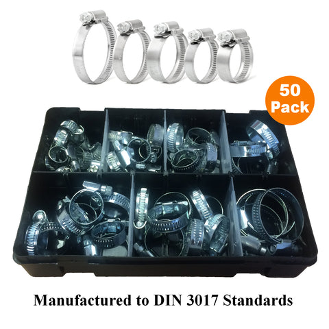 50 x Assorted High Grade Worm Drive Jubilee Hose Clamps