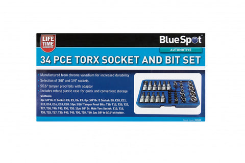 34 PCE 1/4 & 3/8" Torx Socket & Bit Set T10-T60 & E4-E20, Including Plastic Case