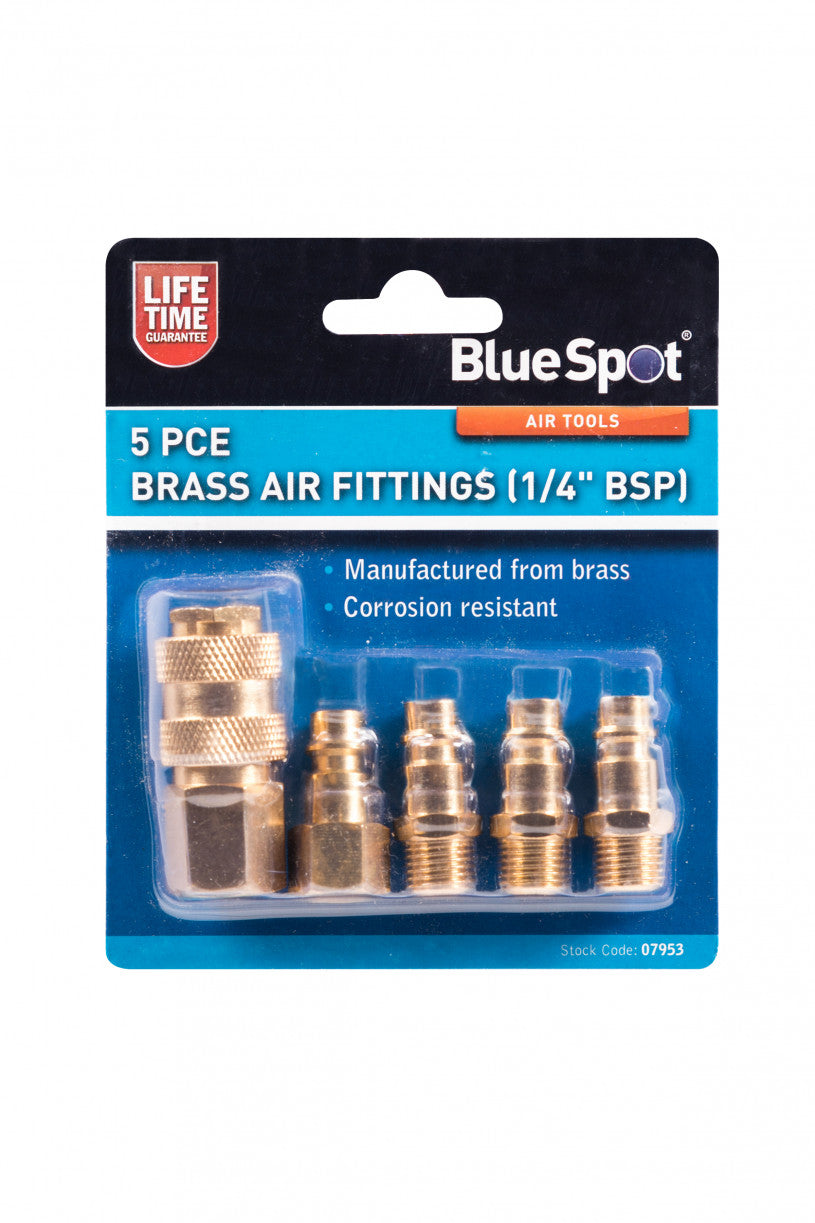 5 PCE Brass Air Fittings, Ideal for Connecting 1/4" BSP Air Hoses