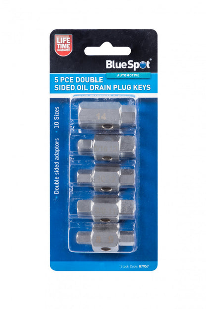 5 PCE Carbon Steel Double Sided Drain Oil Plug Keys, Featuring 10 Sizes