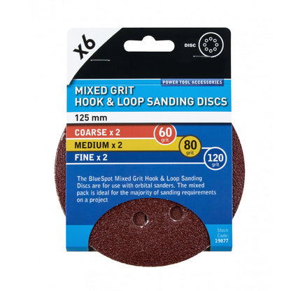 6 x Mixed Grit Hook and Loop 125mm Sanding Disc Sheets<br><br>