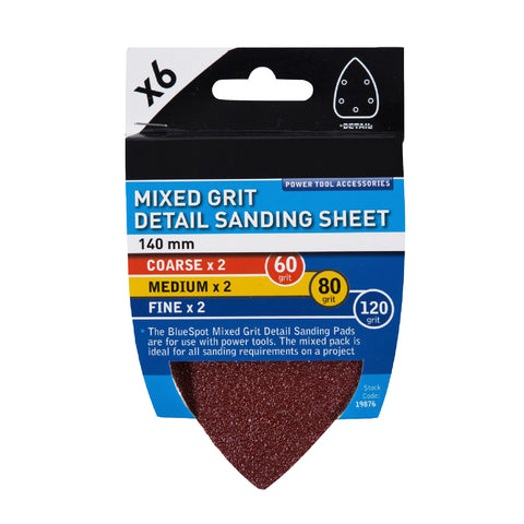 6 x Mixed Grit Hook and Loop 140mm Detail Sanding Sheets