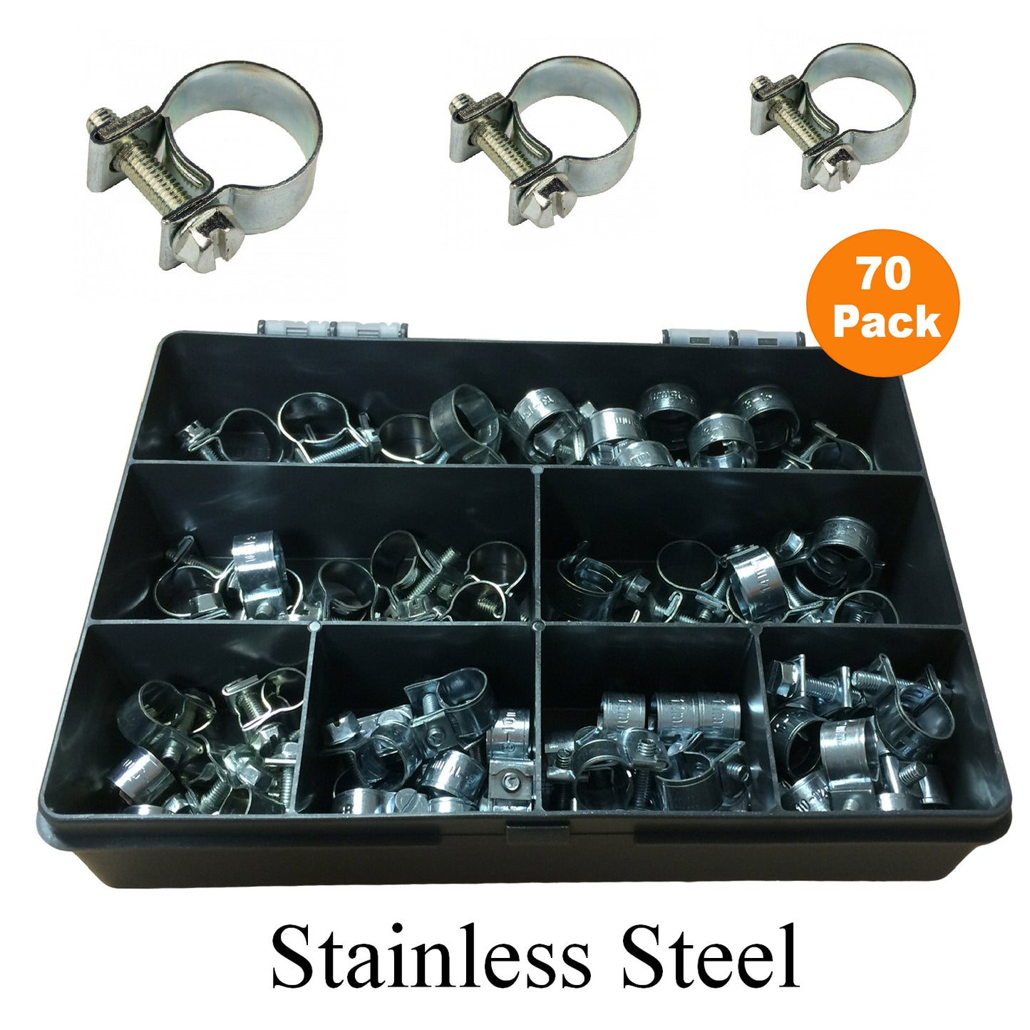 70 x Assorted Mini Hose Clamps Stainless Steel Clips<br><br>
