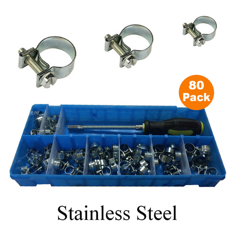 80 x Assorted Stainless Steel Mini Fuel Line Hose Clips & Flexible Driver
