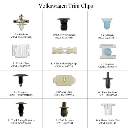 85 x Assorted Volkswagen Car Door & Panel Trim Clips<br><br>