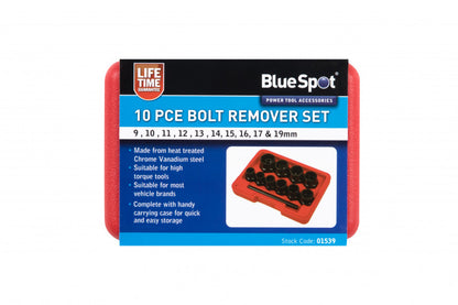 10 PCE Chrome Steel Bolt Remover Set 9-19mm, Including Plastic Case