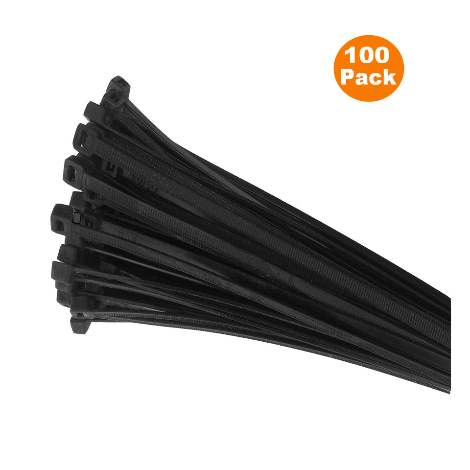 Black Cable Ties 300 x 4.8mm - 100 Pack, Nylon Cable Ties, Cable Ties