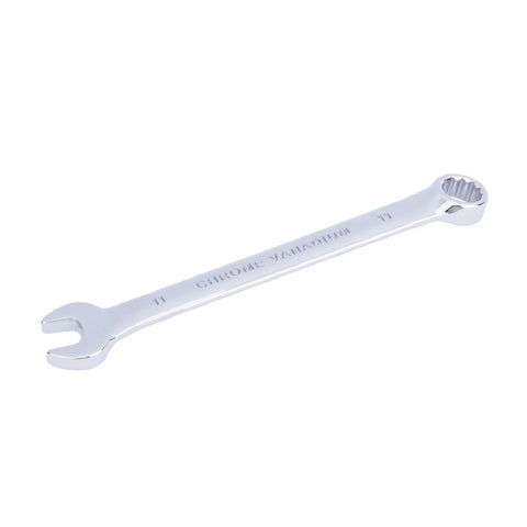Chrome 11mm Fully Polished Double Ended Spanner, Open Ended Head Offset 15°