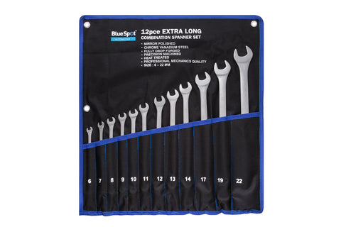 12 PCE Chrome Extra Long Metric 6-22mm Combination Spanner Set