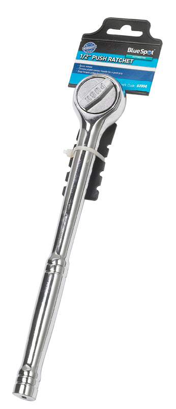 Chrome Plated 1/2"  Quick Release Push Ratchet, Features Contoured Handle