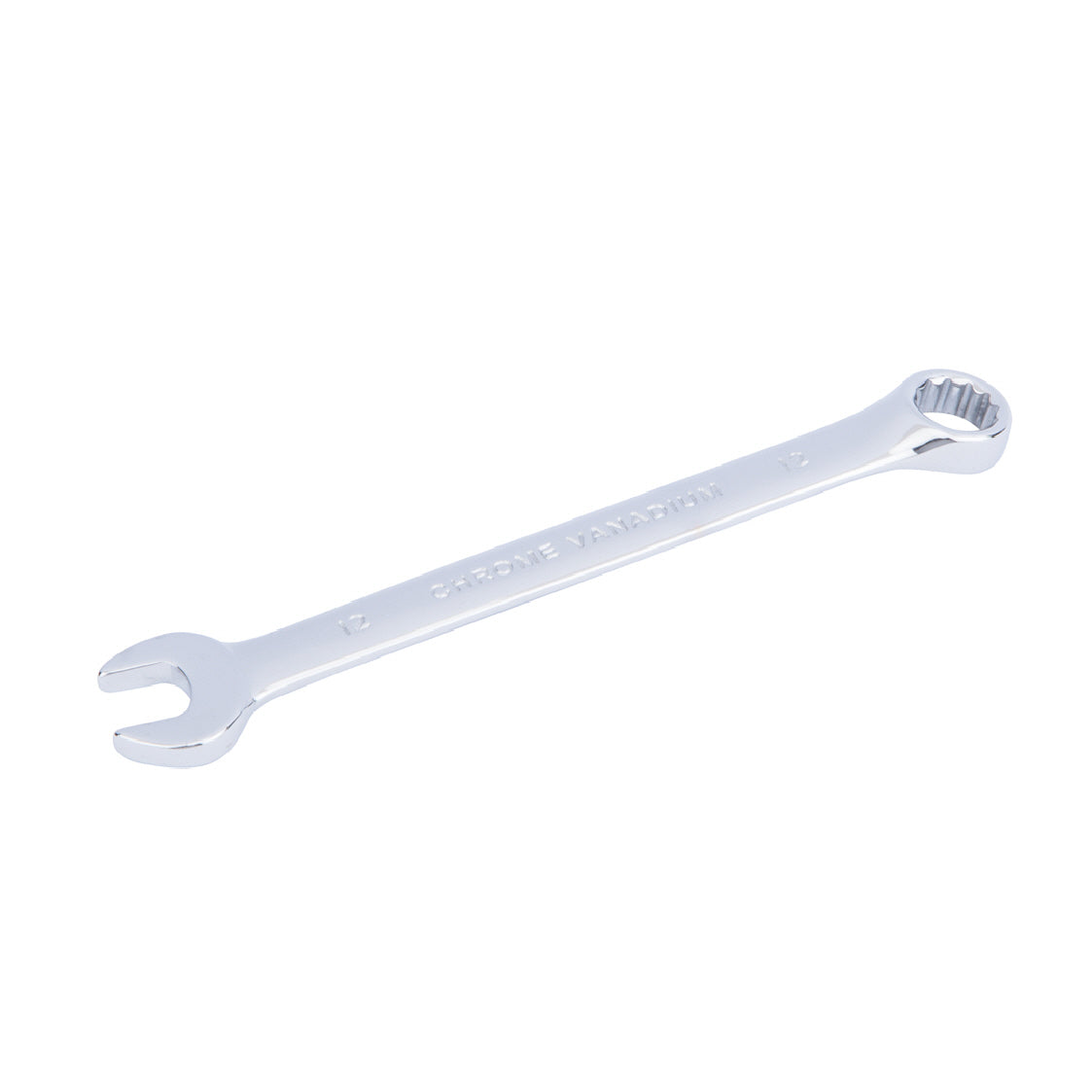 Chrome 12mm Fully Polished Double Ended Spanner, Open Ended Head Offset 15°