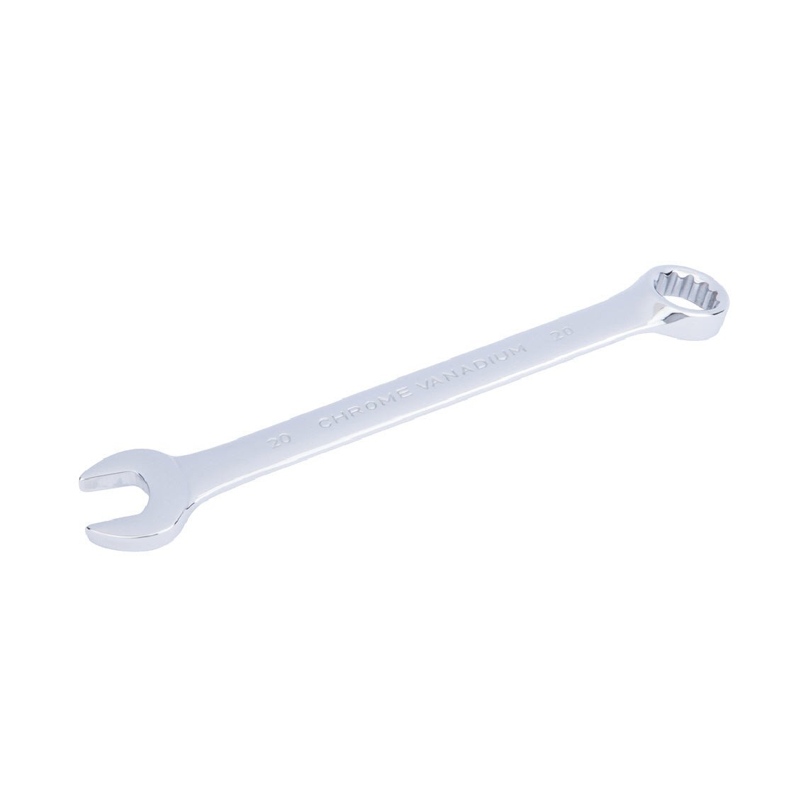 Chrome 20mm Fully Polished Double Ended Spanner, Open Ended Head Offset 15°