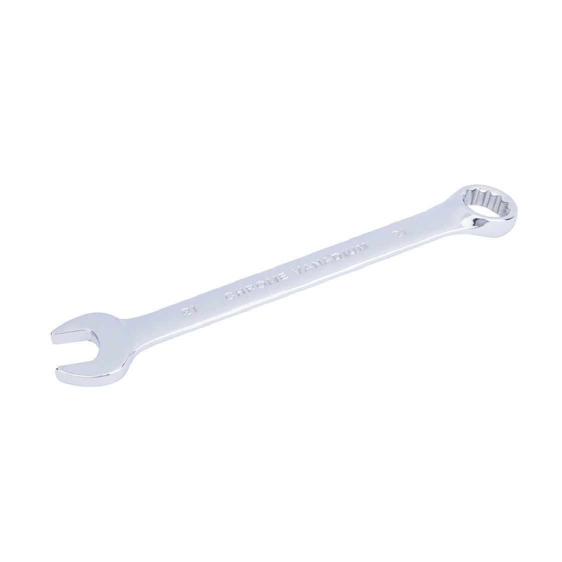 Chrome 21mm Fully Polished Double Ended Spanner, Open Ended Head Offset 15°