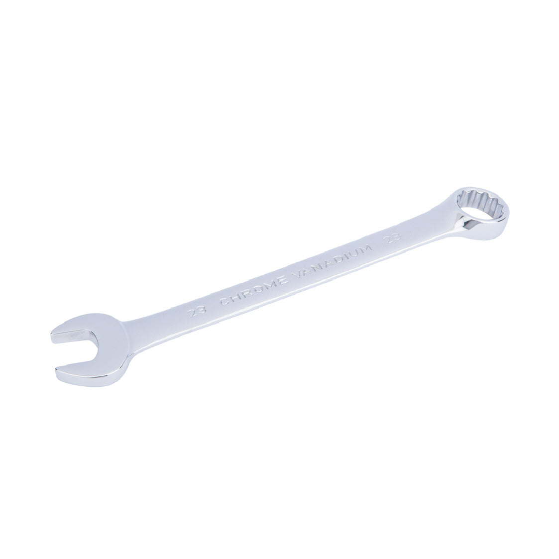 Chrome 23mm Fully Polished Double Ended Spanner, Open Ended Head Offset 15°