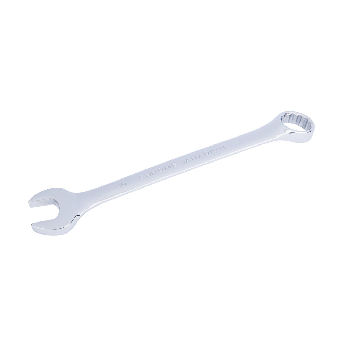 Chrome 30mm Fully Polished Double Ended Spanner, Open Ended Head Offset 15°