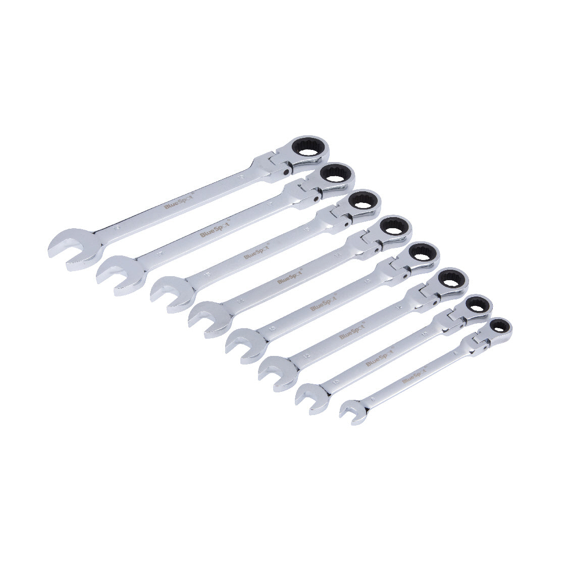 8 PCE Chrome Polished Flexible Metric 8-19mm Ratchet Spanner Set