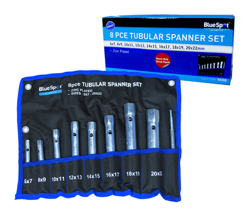 8 PCE Zinc Plated Tubular Spanner Set 6-22mm, Including Carrying Case