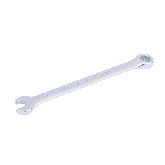 Chrome 7mm Fully Polished Double Ended Spanner, Open Ended Head Offset 15°