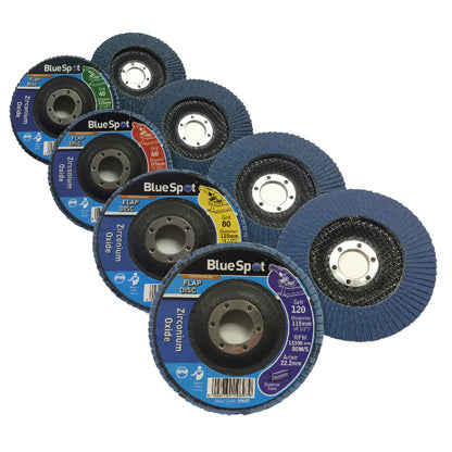 8 x Mixed Grit Flap Wheel Sanding Discs 115mm Zirconium Oxide